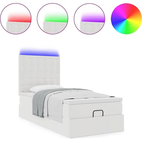 Syfax™ Struttura Letto Pouf Con Materasso Bianco 90X200 Cm Pelle Finta-image