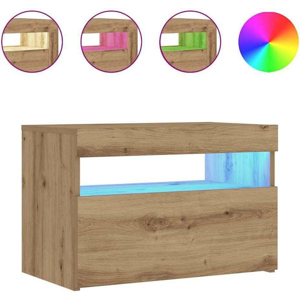 Syfax™ Comodino Con Led Rovere Artigianale 60X35X40 Cm In Truciolato-image