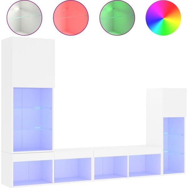 Syfax™ Mobili Tv A Muro Con Led 4Pz Bianchi In Legno Multistrato-image