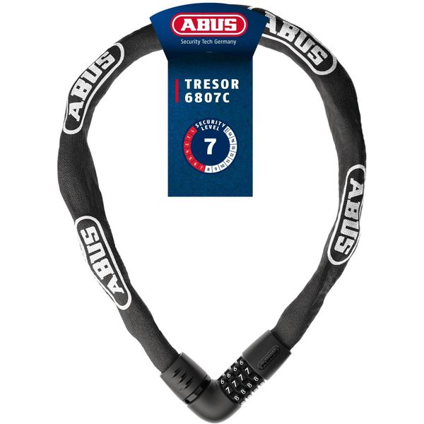 Lucchetto A Catena Abus Tresor 6807C - Lucchetto A Combinazione Con Catenaccio A 360°, Catena In Acciaio Spessa 7 Mm, Codice Di Combinazione A 4 Cifre - Lucchetto Per Bicicletta Con Livello Di Sicurezza 7 - Lunghezza 85 Cm, Nero-image