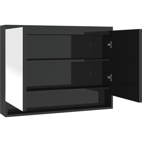 Syfax™ Armadietto Bagno Con Specchio 80X15X60 Cm In Mdf Nero Lucido-image