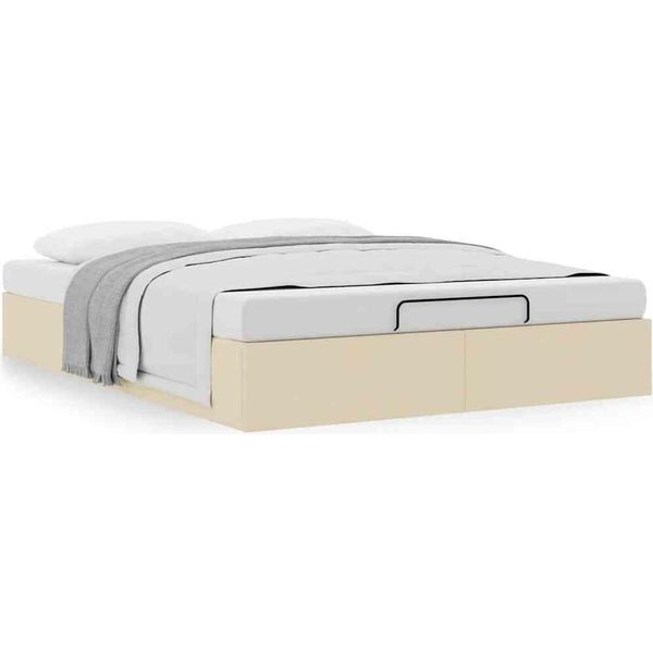 Syfax™ Struttura Letto Pouf Senza Materasso Crema 140X190 Cm Tessuto-image