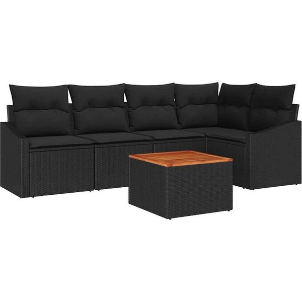 Syfax™ Set Divano Da Giardino Con Cuscino 6 Pcs Nero Polyrattan-image