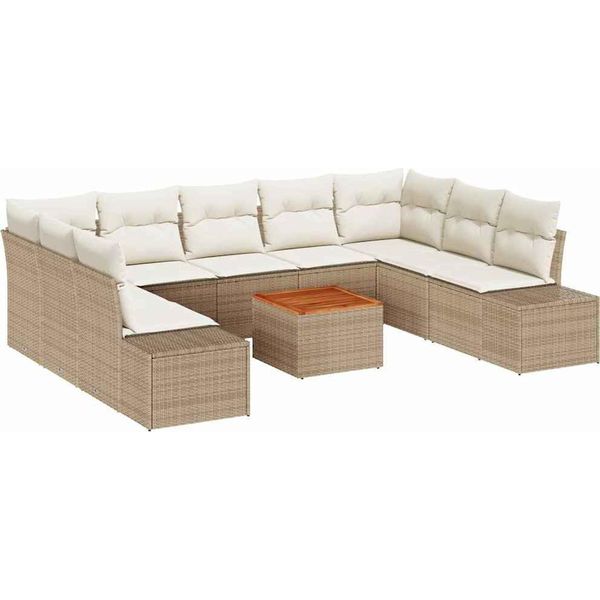 Syfax™ Set Divano Da Giardino Con Cuscino 10 Pcs Beige Polyrattan-image