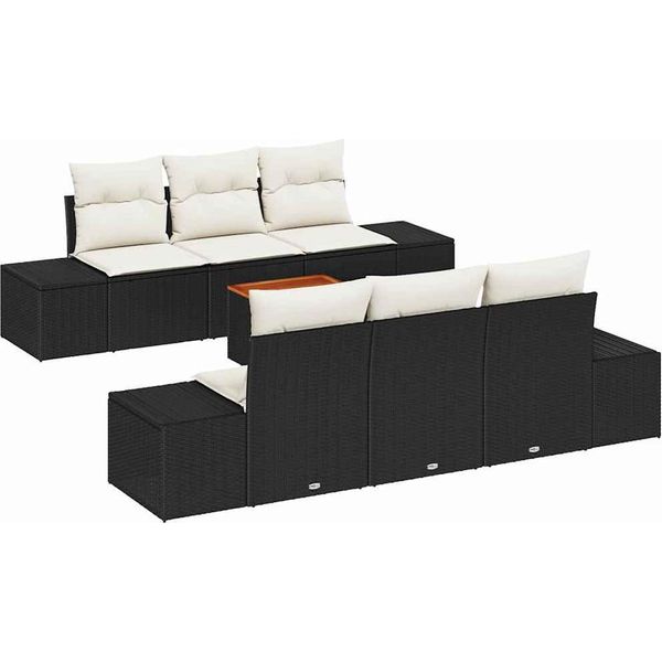 Syfax™ Set Divano Da Giardino Con Cuscino 7 Pcs Nero Polyrattan-image