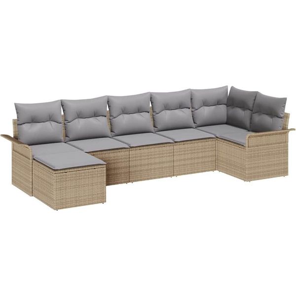 Syfax™ Set Divano Da Giardino Con Cuscino 7 Pcs Beige Polyrattan-image