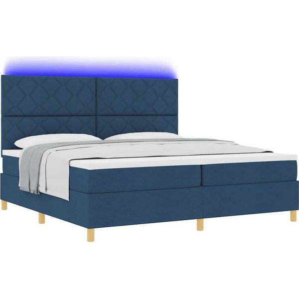 Syfax™ Letto A Sorgente Led Con Materasso Blu 200 X 200 Cm Tessuto-image