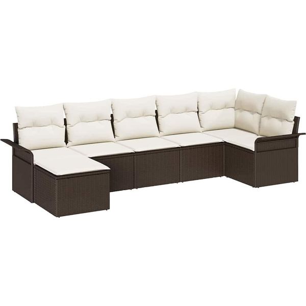 Syfax™ Set Divano Da Giardino Con Cuscino 7 Pcs Marrone Polyrattan-image
