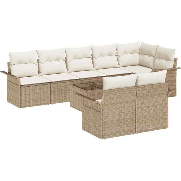 Syfax™ Set Divano Da Giardino Con Archiviazione 9 Pcs Beige Polyrattan-image