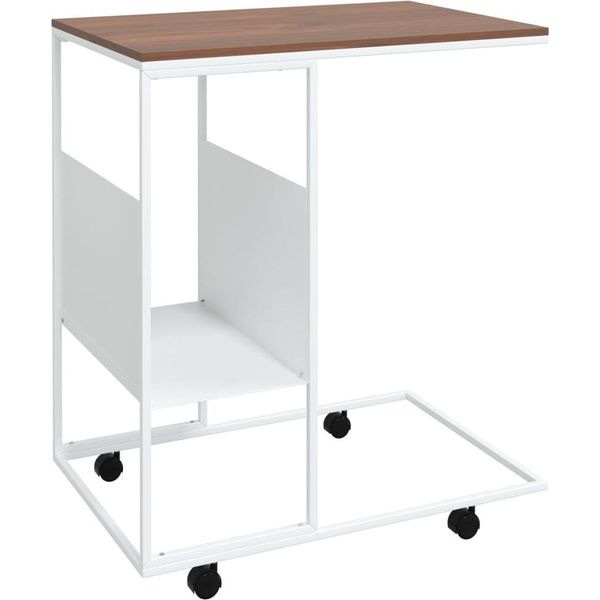 Syfax™ Tavolino Con Ruote Bianco 55X36X63,5Cm In Legno Multistrato-image