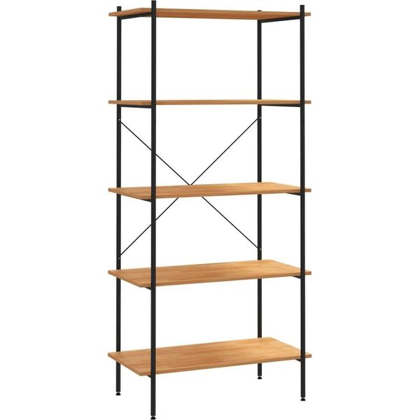 Syfax™ Scaffale Con 5 Mensole Nero E Rovere 80X40X163 Cm-image