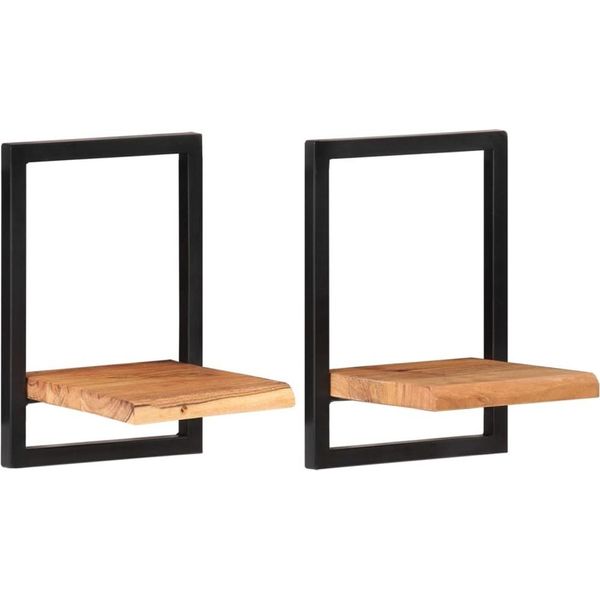 Syfax™ Mensole Parete 2 Pz 25X25X35 Cm Legno Massello Acacia E Acciaio-image