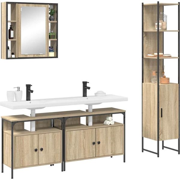 Syfax™ Set Di Mobili Per Il Bagno Con Lo Scaffale 4 Pcs Rovere Sonoma-image