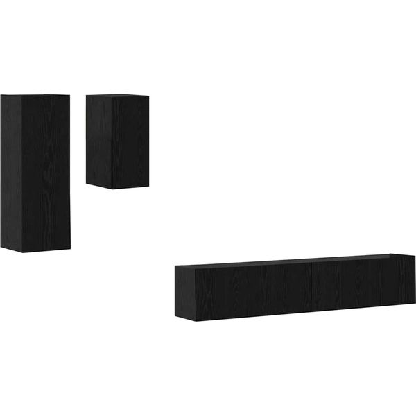 Syfax™ Mobile Tv Da Parete 3 Pcs Rovere Nero Legno Multistrato-image