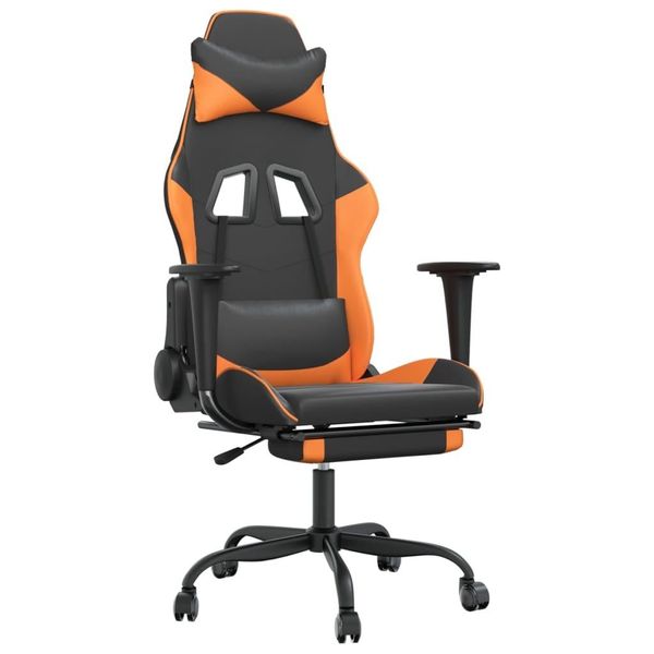 Syfax™ Sedia Gaming Massaggio Poggiapiedi Nero E Arancione Pelle Finta-image