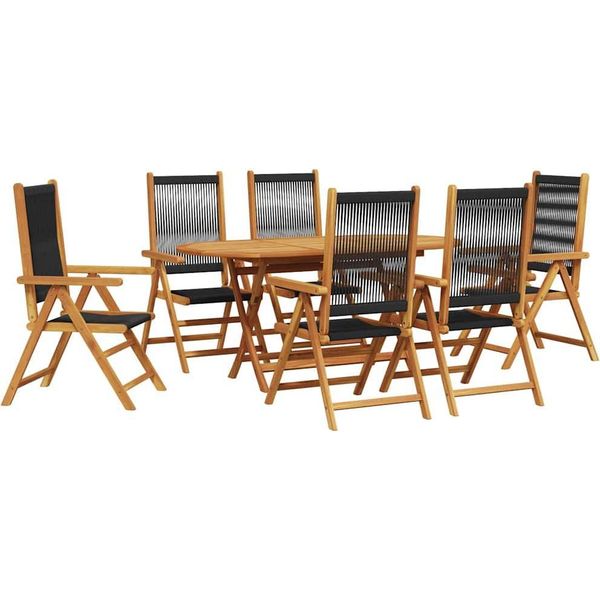 Syfax™ Set Da Pranzo Per Giardino 7 Pcs Nero Legno Di Acacia Massello-image