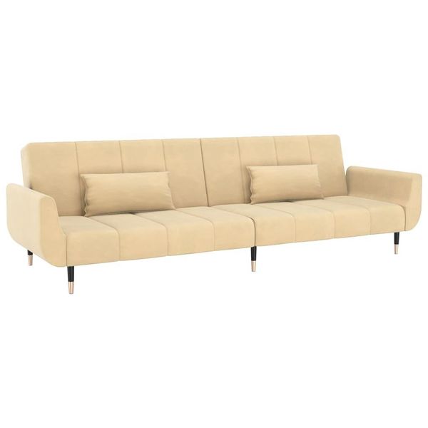 Syfax™ Divano Letto A 2 Posti Con 2 Cuscini Crema In Velluto-image