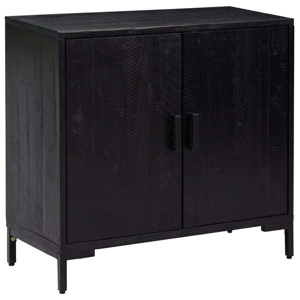 Syfax™ Credenza Nera 75X35X70 Cm In Legno Massello Di Pino-image