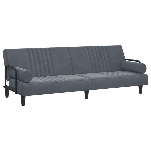 Syfax™ Divano Letto Con Braccioli Grigio Scuro In Velluto-image