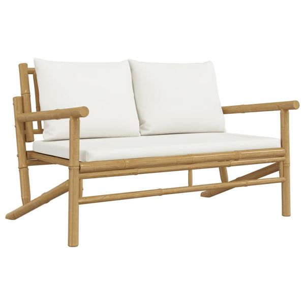 Syfax™ Panca Da Giardino Con Cuscini Bianco Crema In Bambù-image
