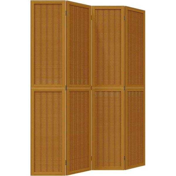 Syfax™ Divisorio Ambienti 4 Pannelli Marrone Legno Massello Paulownia-image