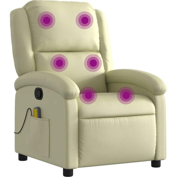 Syfax™ Poltrona Reclinabile Massaggiante Crema In Vera Pelle-image