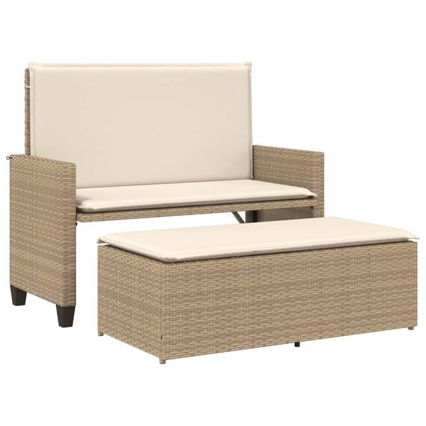 Syfax™ Panca Da Giardino Con Cuscini E Poggiapiedi Beige In Polyrattan-image