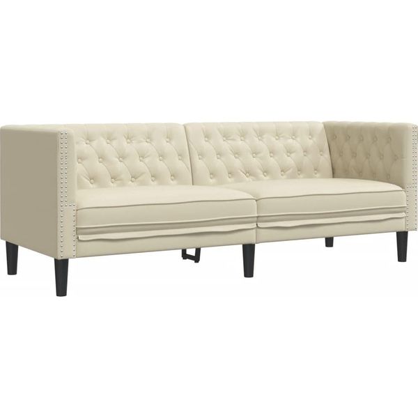 Syfax™ Divano Chesterfield A 3 Posti Crema In Pelle Finta-image