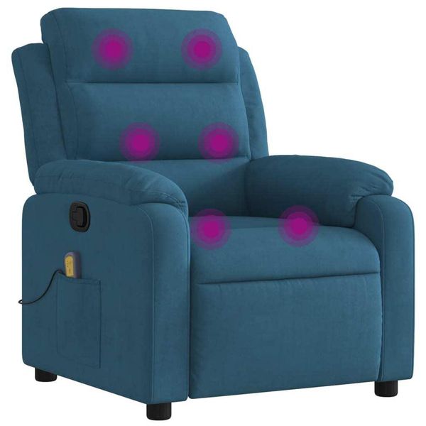 Syfax™ Poltrona Massaggiante Reclinabile Blu In Velluto-image