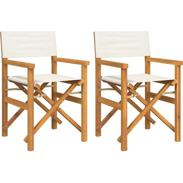 Syfax™ Sedie Da Regista Pieghevoli 2 Pz Crema Legno Massello Di Teak-image