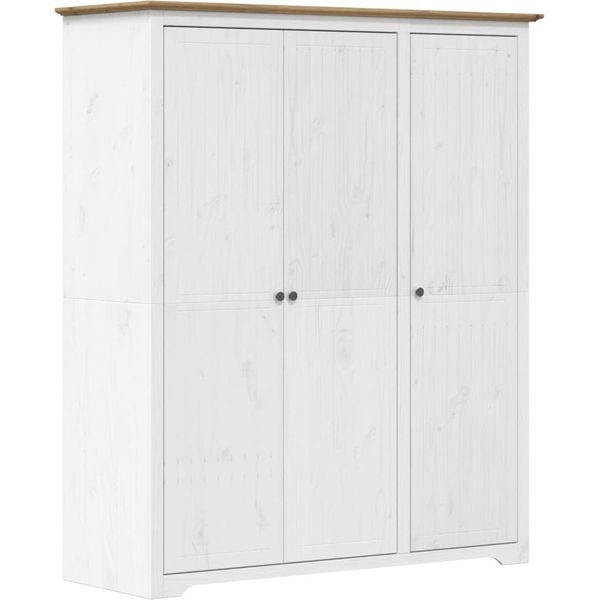 Syfax™ Armadio Bodo 146X53,5X173 Cm Legno Massello Pino Bianco Marrone-image