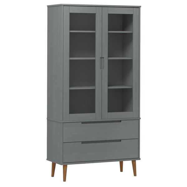 Syfax™ Vetrina Molde Grigia 90X35X175 Cm In Legno Massello Di Pino-image