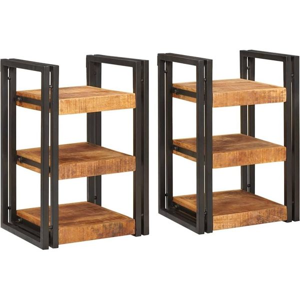 Syfax™ Comodino 2 Pcs Marrone E Nero Legno Di Mango Massello-image