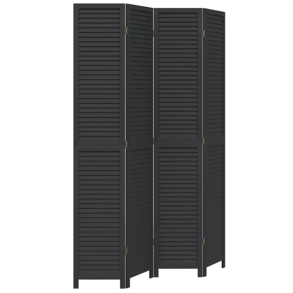 Syfax™ Divisorio Ambienti 4 Pannelli Nero Legno Massello Di Paulownia-image
