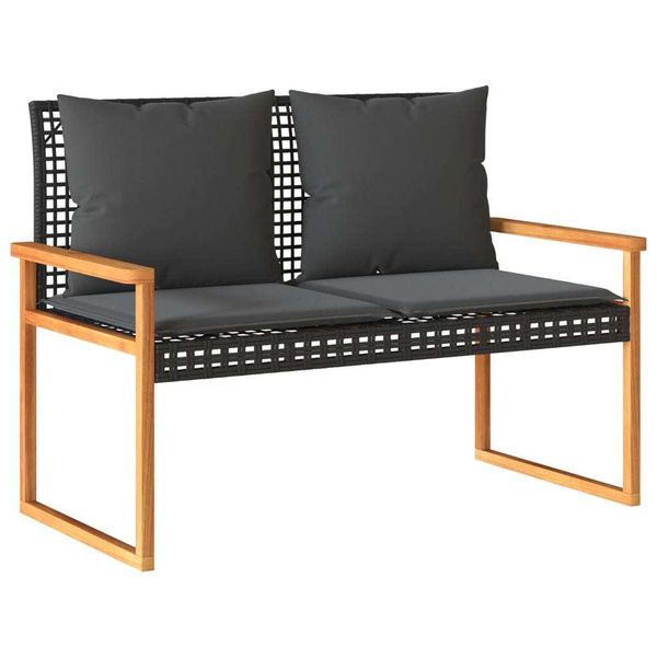 Syfax™ Panca Da Giardino Con Cuscino Nera In Polyrattan E Legno Acacia-image