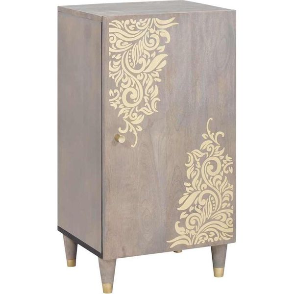 Syfax™ Credenza Grigio E Oro 40 X 33 X 75 Cm Legno Di Mango Massello-image