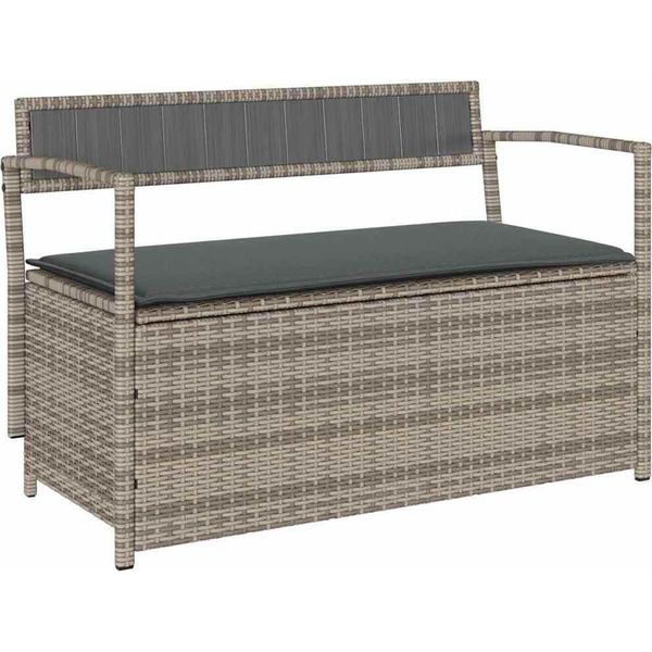 Syfax™ Panca Portaoggetti Da Giardino Con Cuscino Grigio In Polyrattan-image