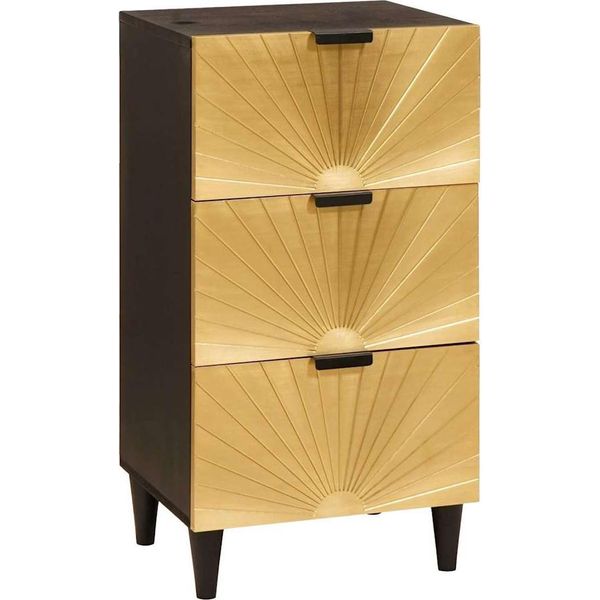 Syfax™ Credenza Nero E Oro 40 X 33 X 75 Cm Legno Di Mango Massello-image