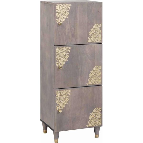 Syfax™ Credenza Grigio E Oro 40 X 33 X 110 Cm Legno Di Mango Massello-image