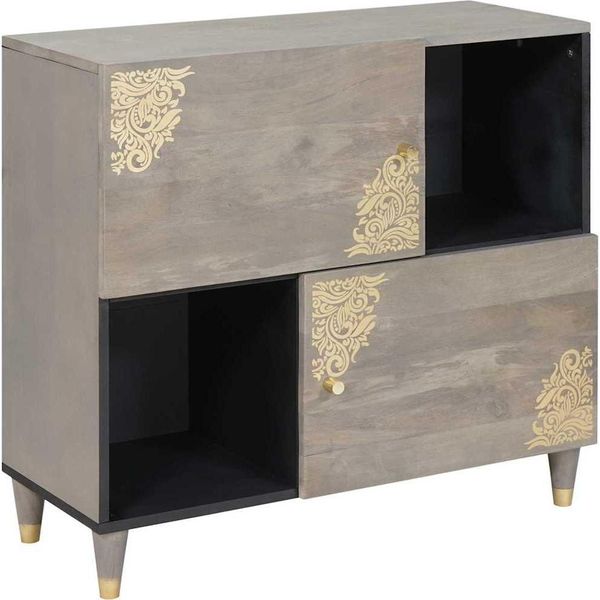 Syfax™ Credenza Grigio E Oro 80 X 33 X 75 Cm Legno Di Mango Massello-image