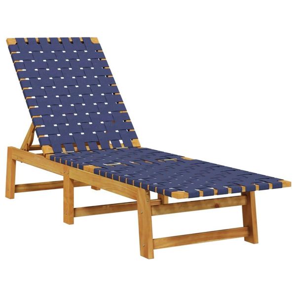 Syfax™ Lettino Prendisole Blu Scuro Legno Massello Di Acacia E Tessuto-image