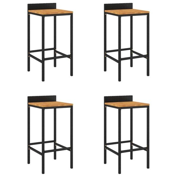 Syfax™ Sgabelli Da Bar 4Pz Neri Polyrattan E Legno Massello Di Acacia-image