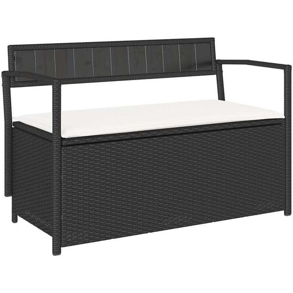 Syfax™ Panca Portaoggetti Da Giardino Con Cuscino In Polyrattan Nero-image
