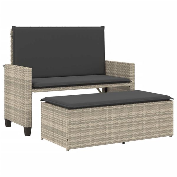 Syfax™ Panca Giardino Cuscini E Poggiapiedi Grigio Chiaro Polyrattan-image