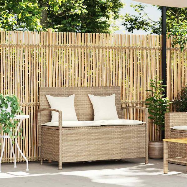 Syfax™ Panca Portaoggetti Da Giardino Con Cuscino Beige In Polyrattan-image
