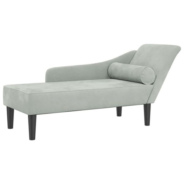 Syfax™ Chaise Longue Con Cuscini Grigio Chiaro In Velluto-image