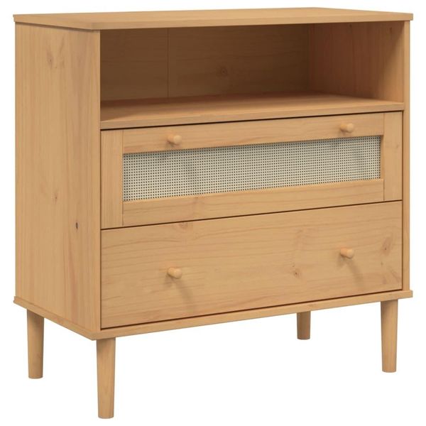 Syfax™ Credenza Senja Aspetto Rattan Marrone 80X40X80 Cm Massello Pino-image