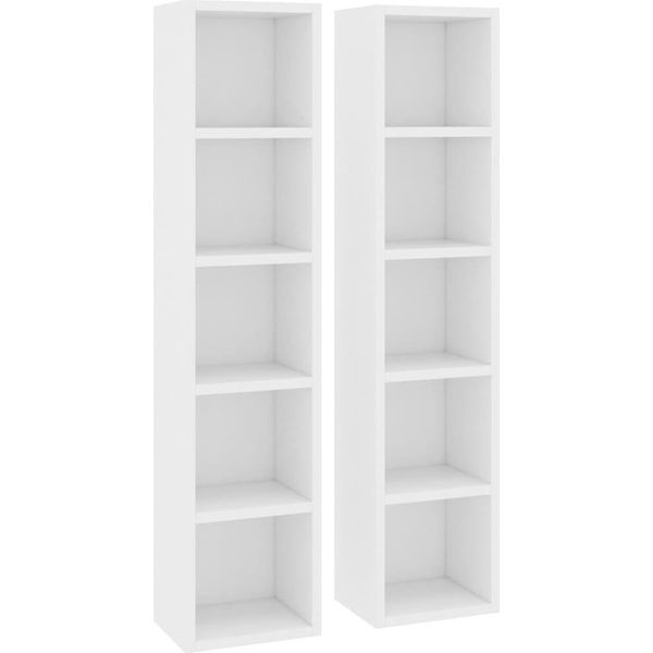 Syfax™ Scaffali Porta Cd 2 Pz Bianchi 21X16X93,5 Cm Legno Multistrato-image
