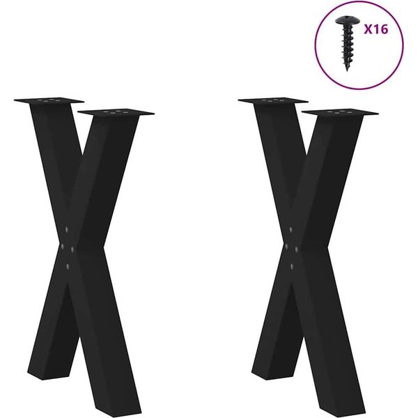 Syfax™ Gambe Per Tavolo Da Pranzo A Forma Di X 2 Pz Nere 50X(72-73) Cm In Acciaio-image