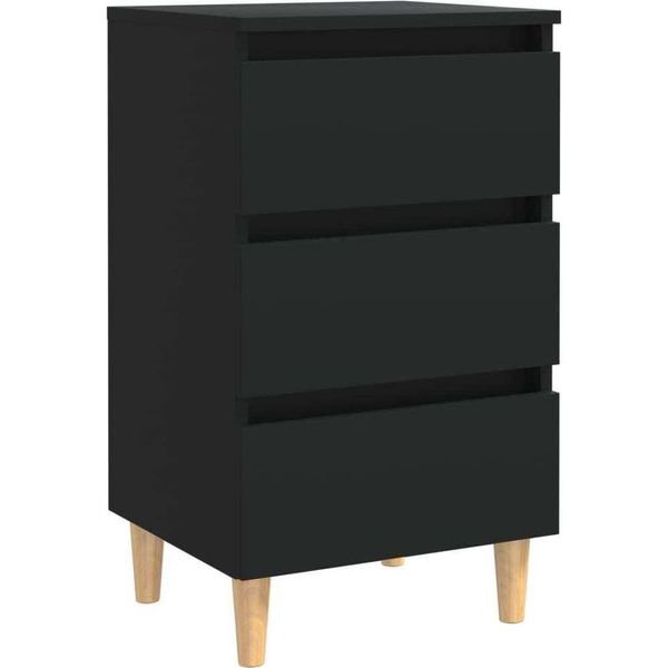 Syfax™ Comodino Con Gambe In Legno Massello Nero 40X35X69 Cm-image
